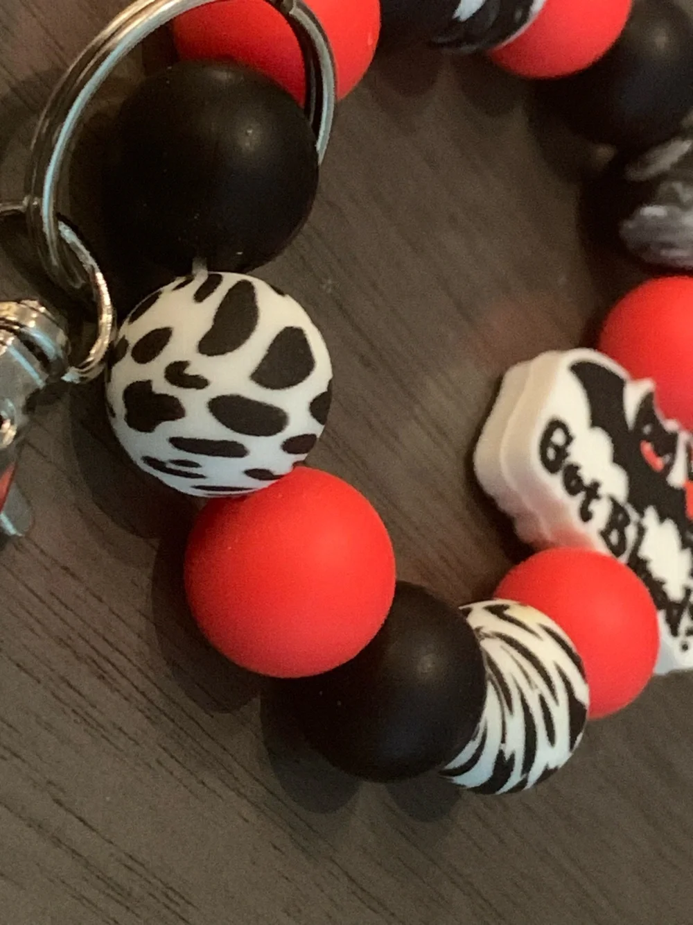 🌸 Got Blood? Black White Red Silicone Beaded Keychain Vampire Bat Bracelet